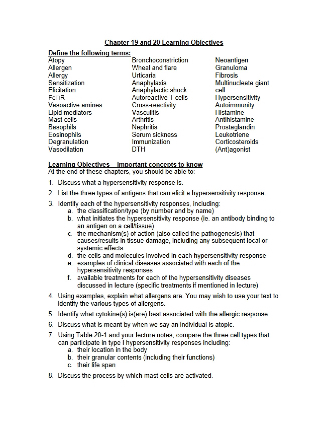 Guide for Studying Chapters 19 and 20