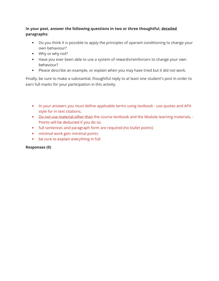 Discussion Questions on Operant Conditioning