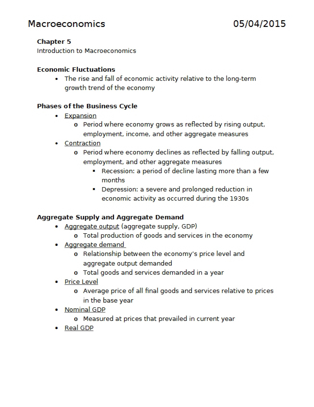 Intro to Macroeconomics Chapter Five