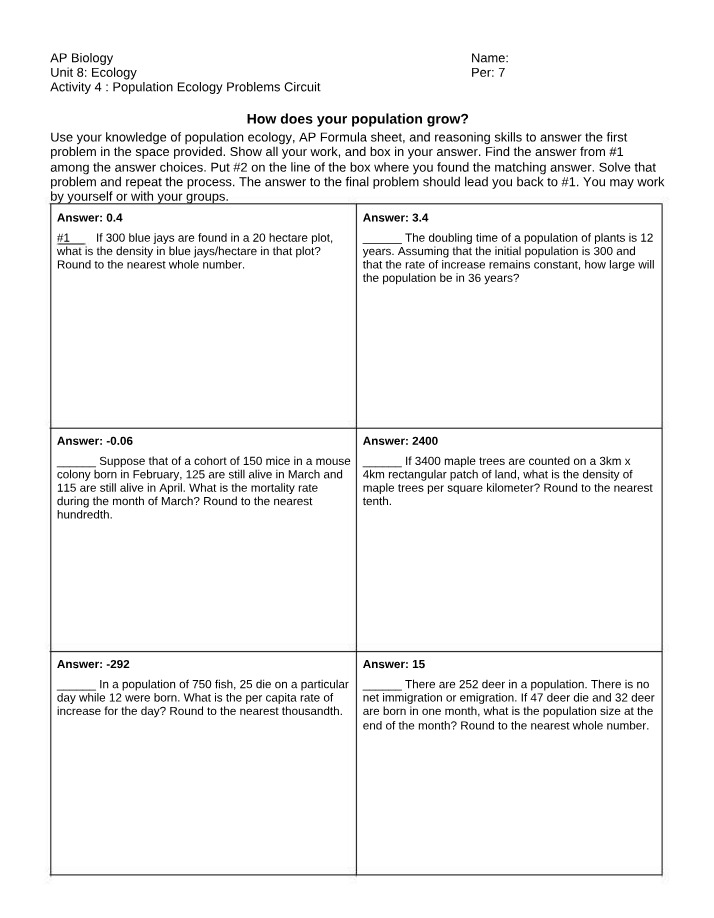 Population Ecology - Problem Circuit