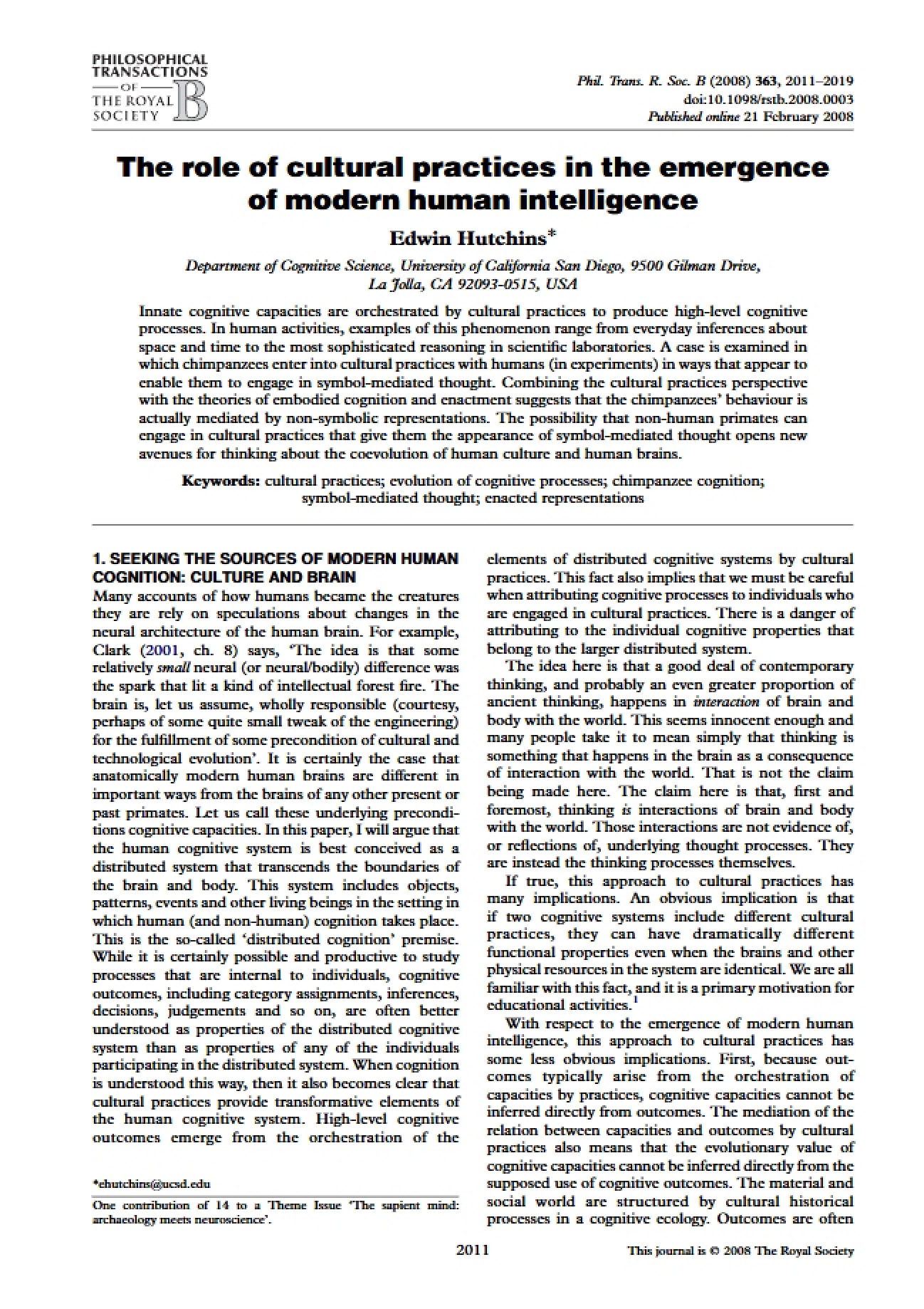 Impact of Cultural Habits on Cognition