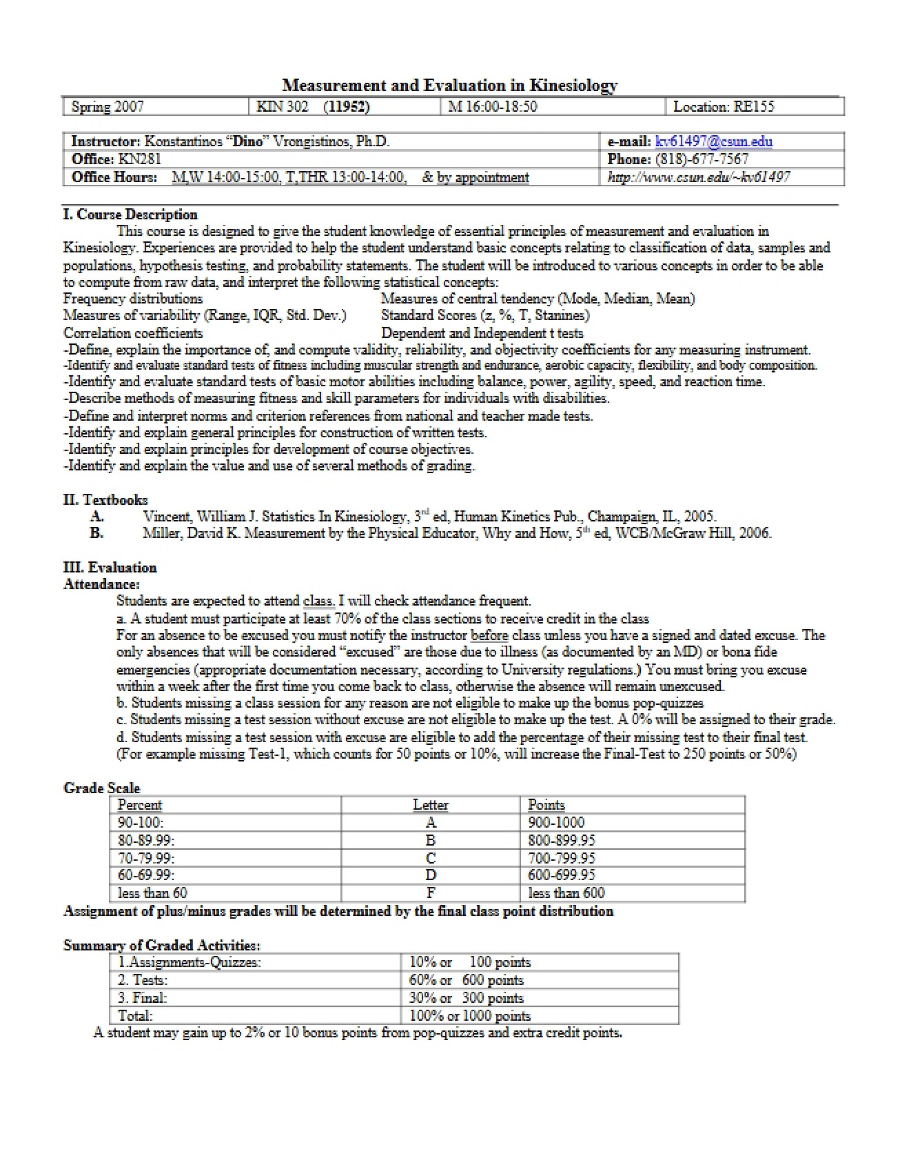 Evaluation in Kinesiology Syllabus