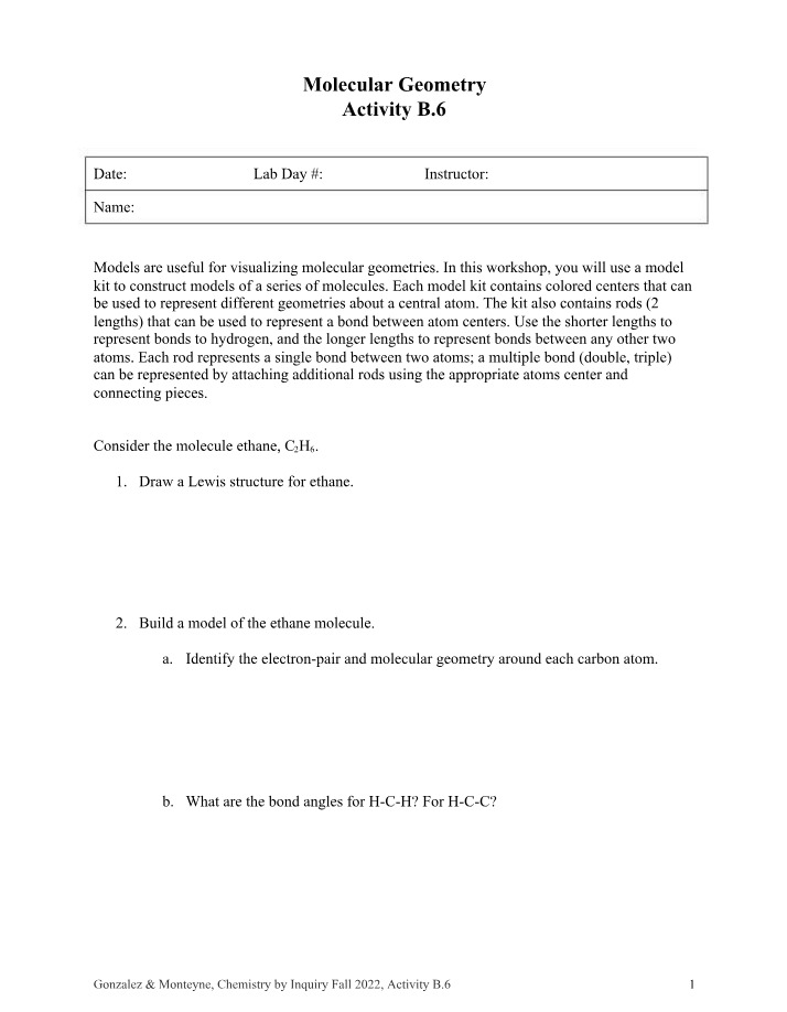 Activity B.6 - Molecular Geometry
