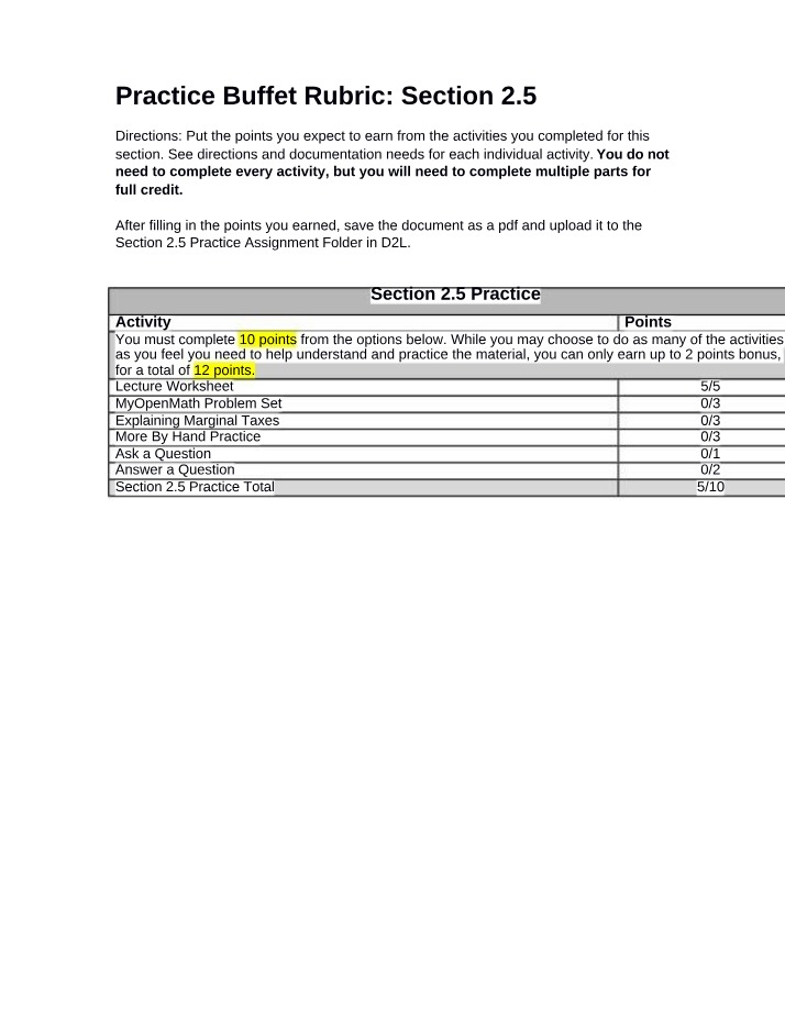 Practice Rubric - Section 2.5