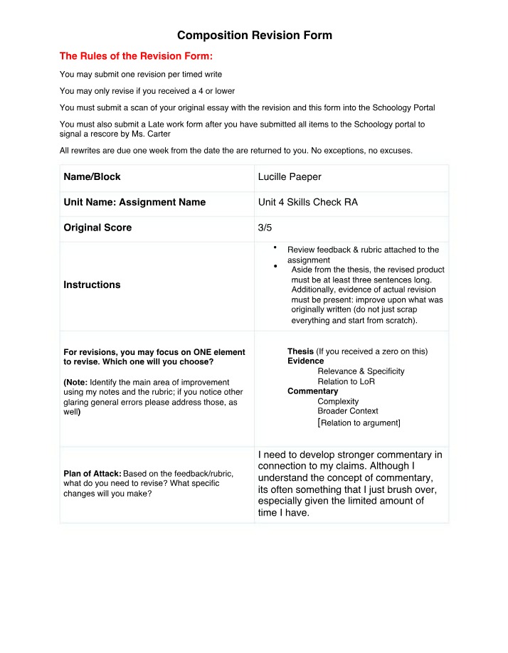 Revision Form for Composition
