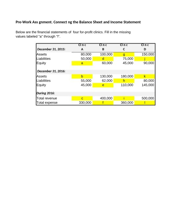 Assignment Answers - Connecting Balance Sheet and Income Statement