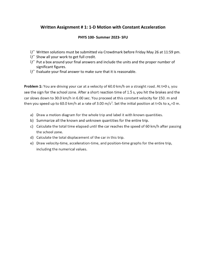 Written Assignment - 1-D Motion with Constant Acceleration