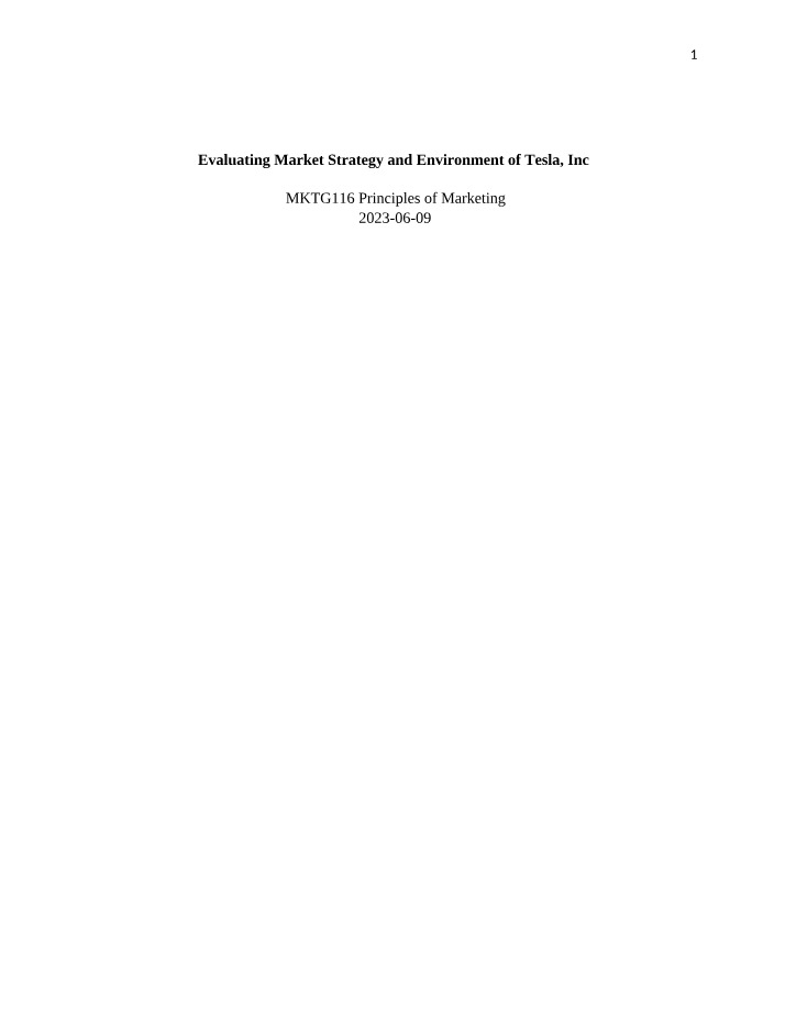 Tesla, Inc Market Strategy and Environment Evaluation - MKTG116