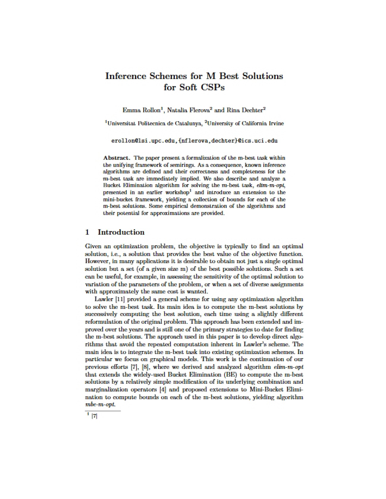 Soft CSPs: Inference Schemes for M Best Solutions