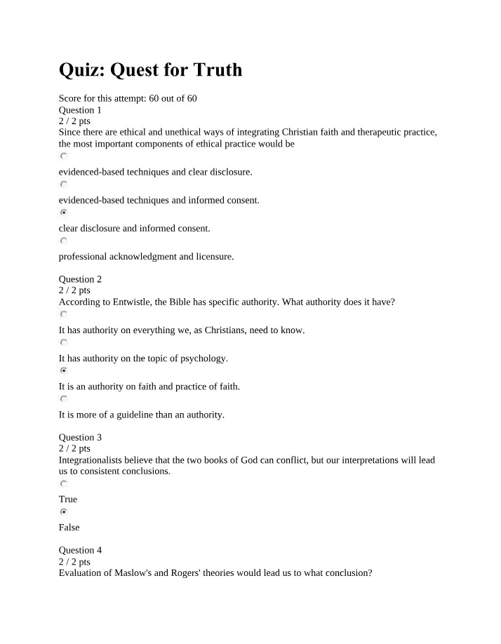 Quest for Truth Quiz