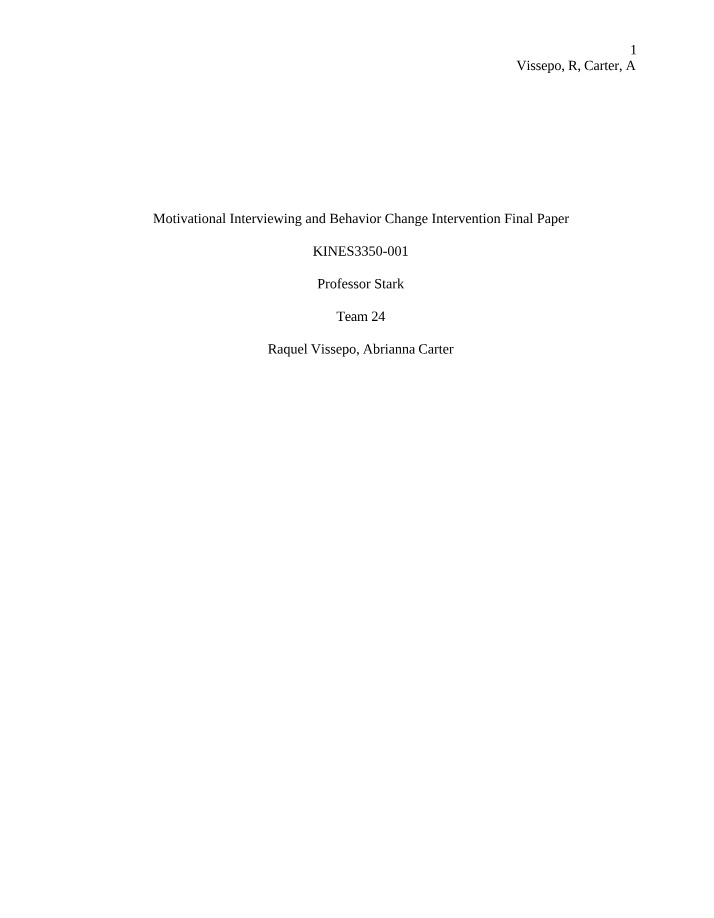 Final Paper - Motivational Interviewing and Behavior Change Intervention