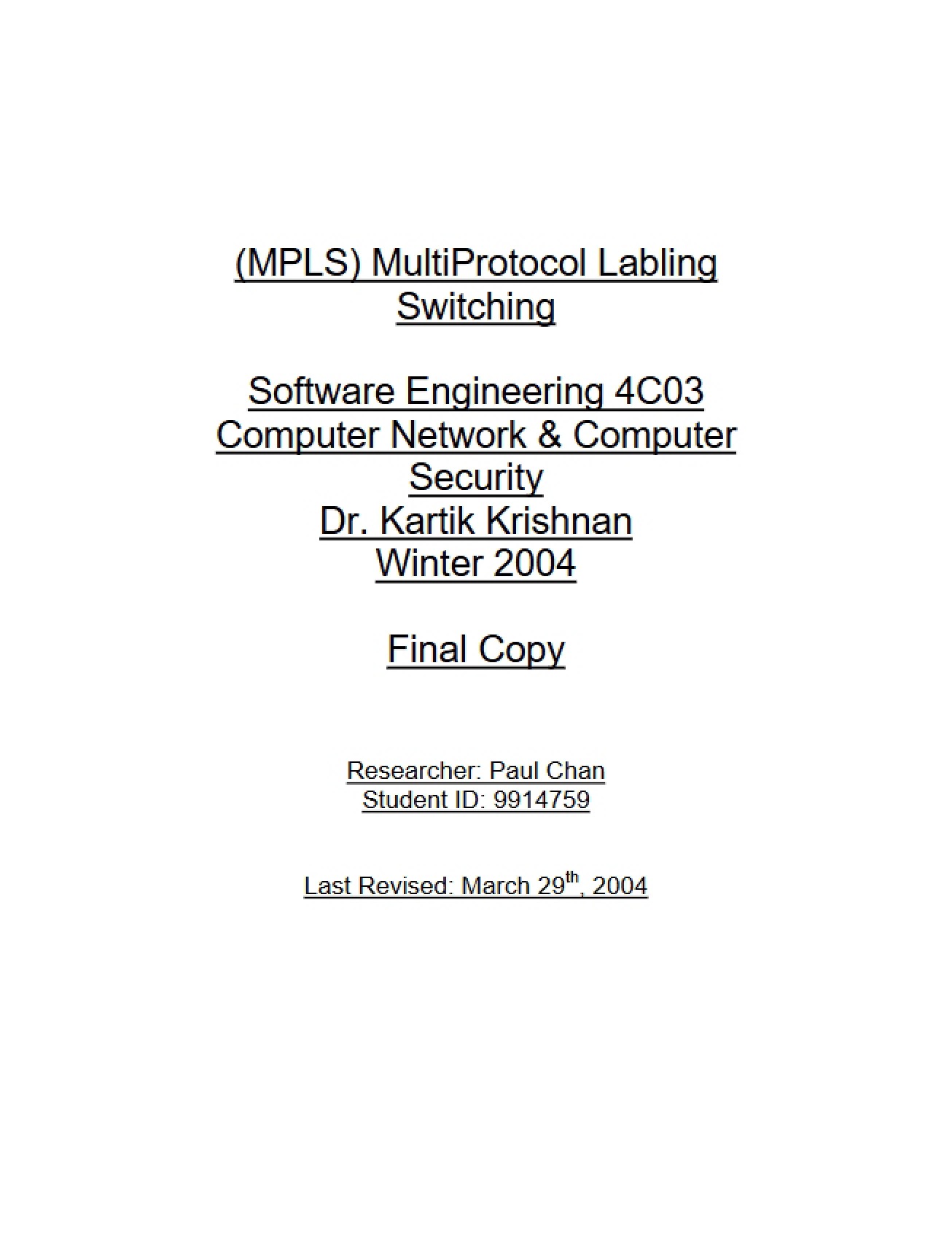 MultiProtocol Label Switching Project