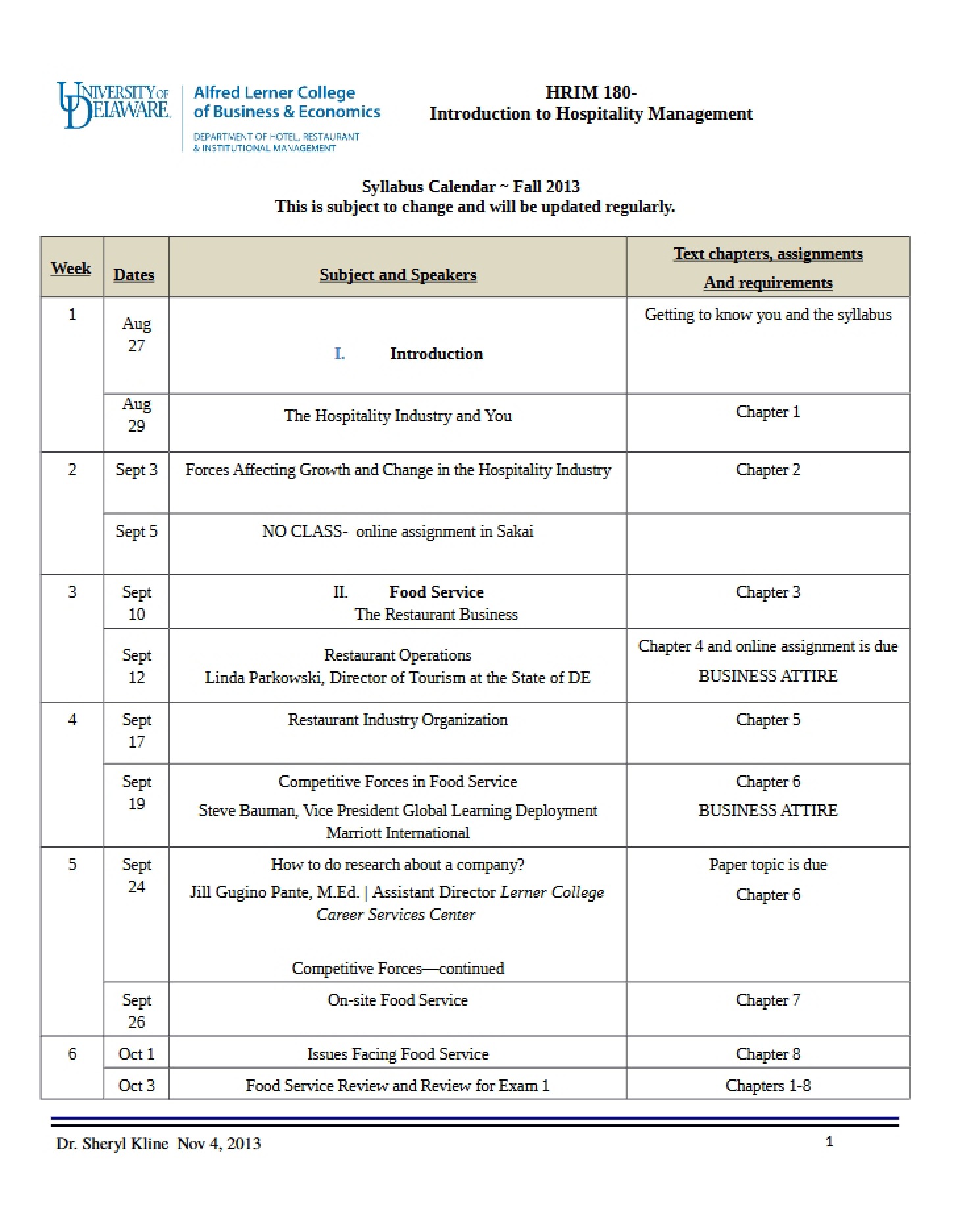 Course Calendar