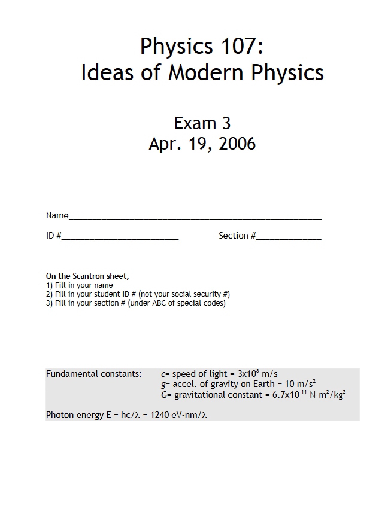 Exam 3 (Phy 107)