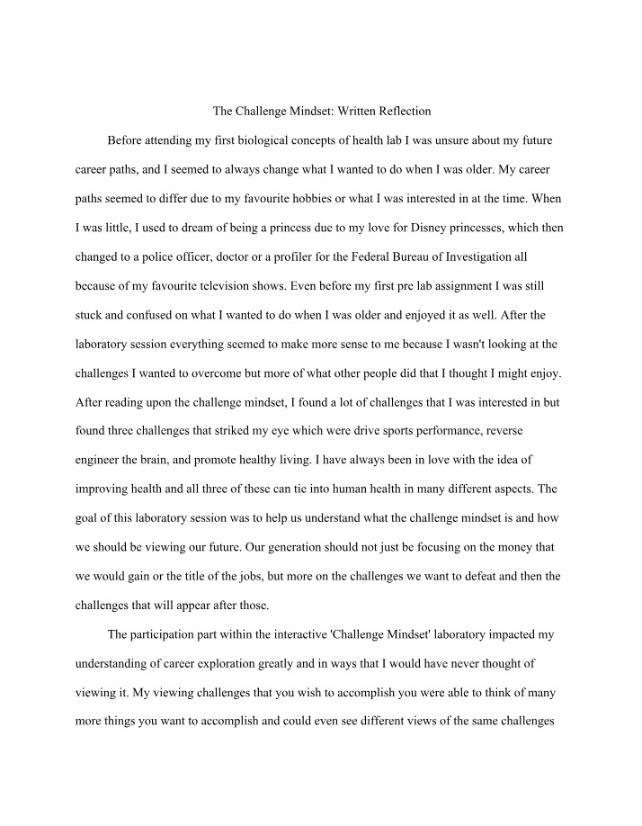 Written Reflection on the Challenge Mindset