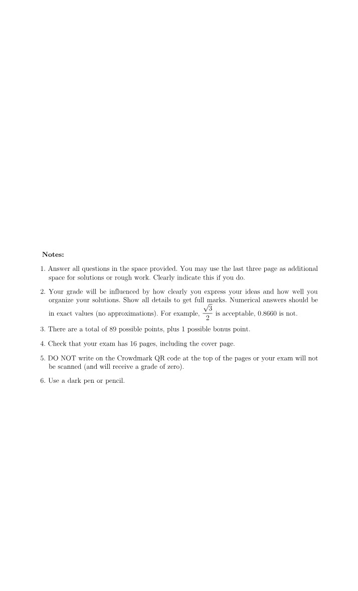 Math Exam Practice - Multiple Choice and True-False