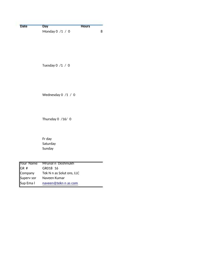 Daily Logging Form for Internships