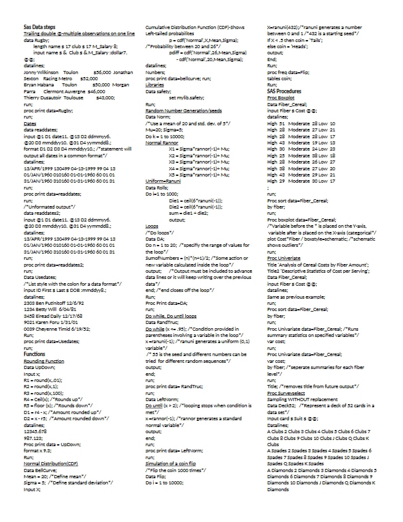 Data Steps in SAS - STA 3024