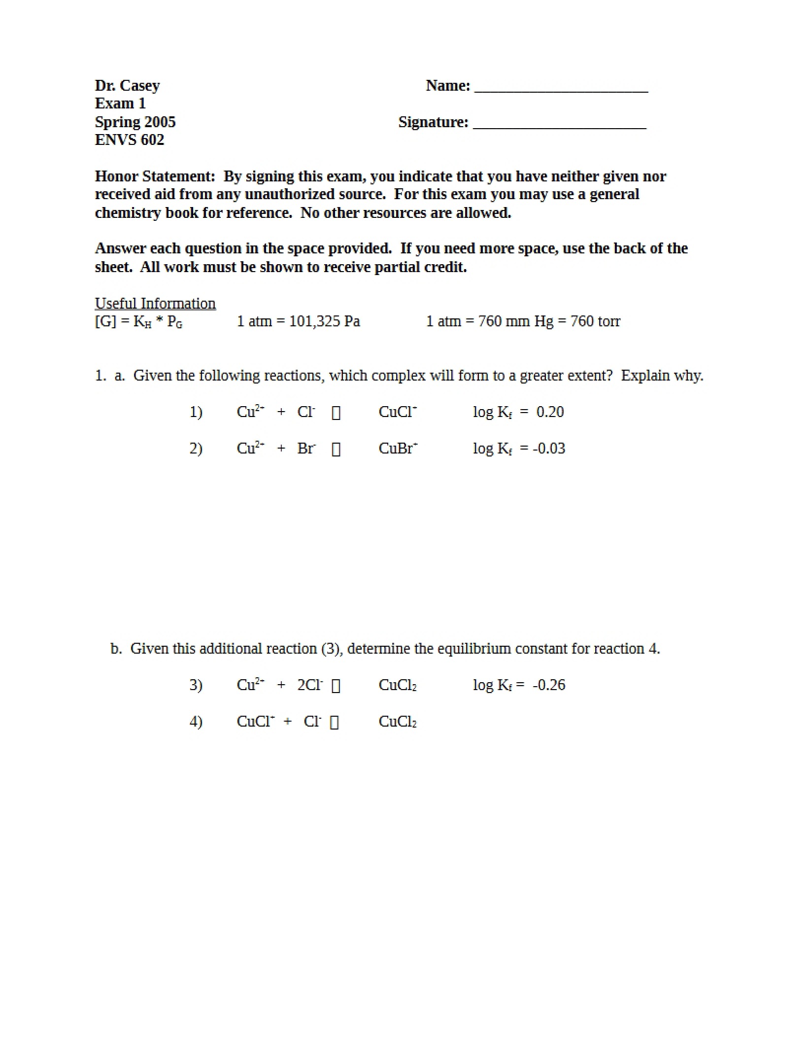 Test One Environmental Chemistry