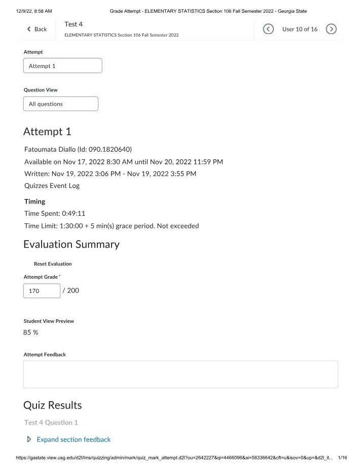Test 4 for Elementary Statistics