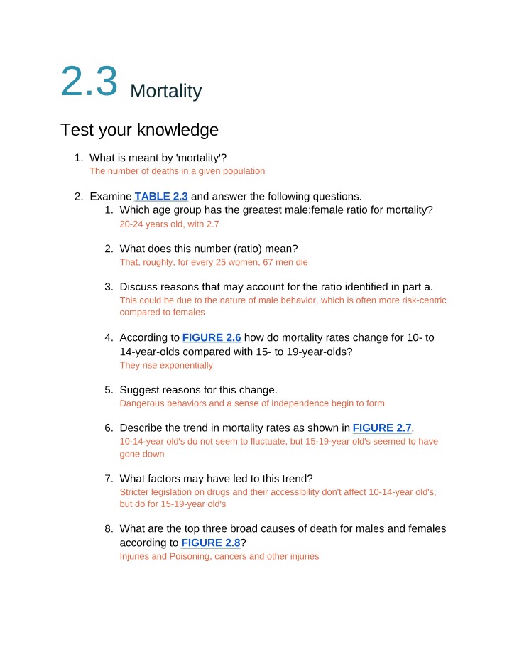 Mortality Rates and Causes of Death