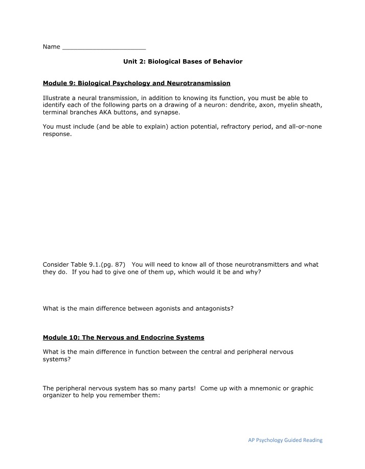 Guided Reading for AP Psychology