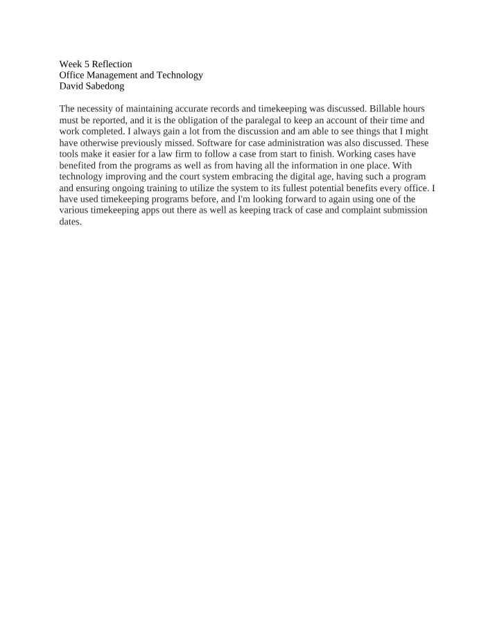 Reflection for Week 5