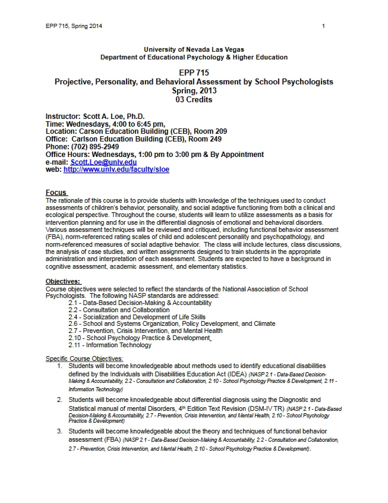 Projective Assessment Syllabus