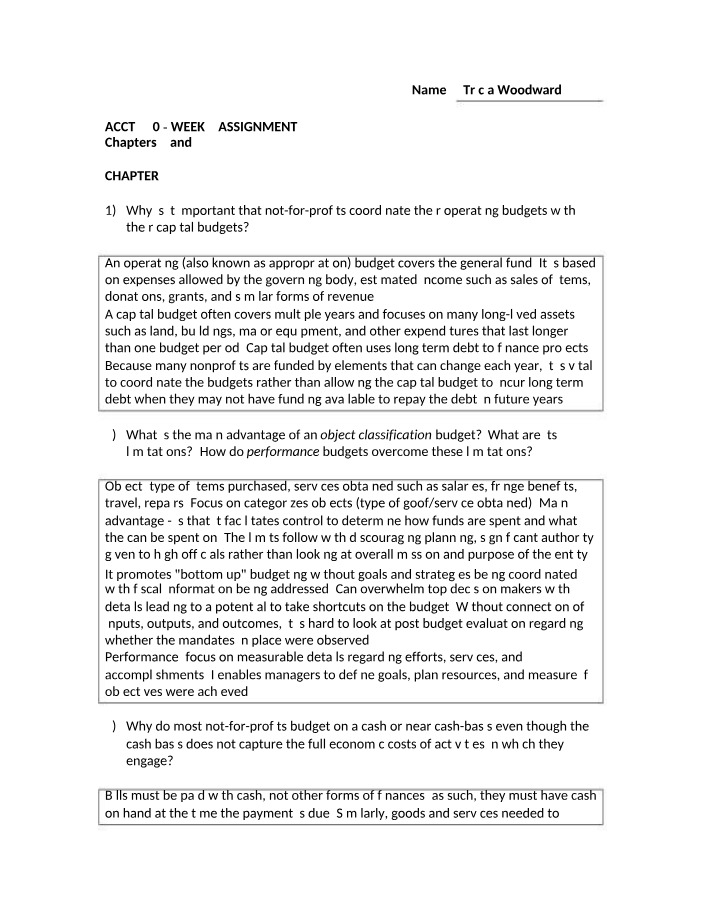 Week 2 Assignment - Coordinating Operating and Capital Budgets for Nonprofits