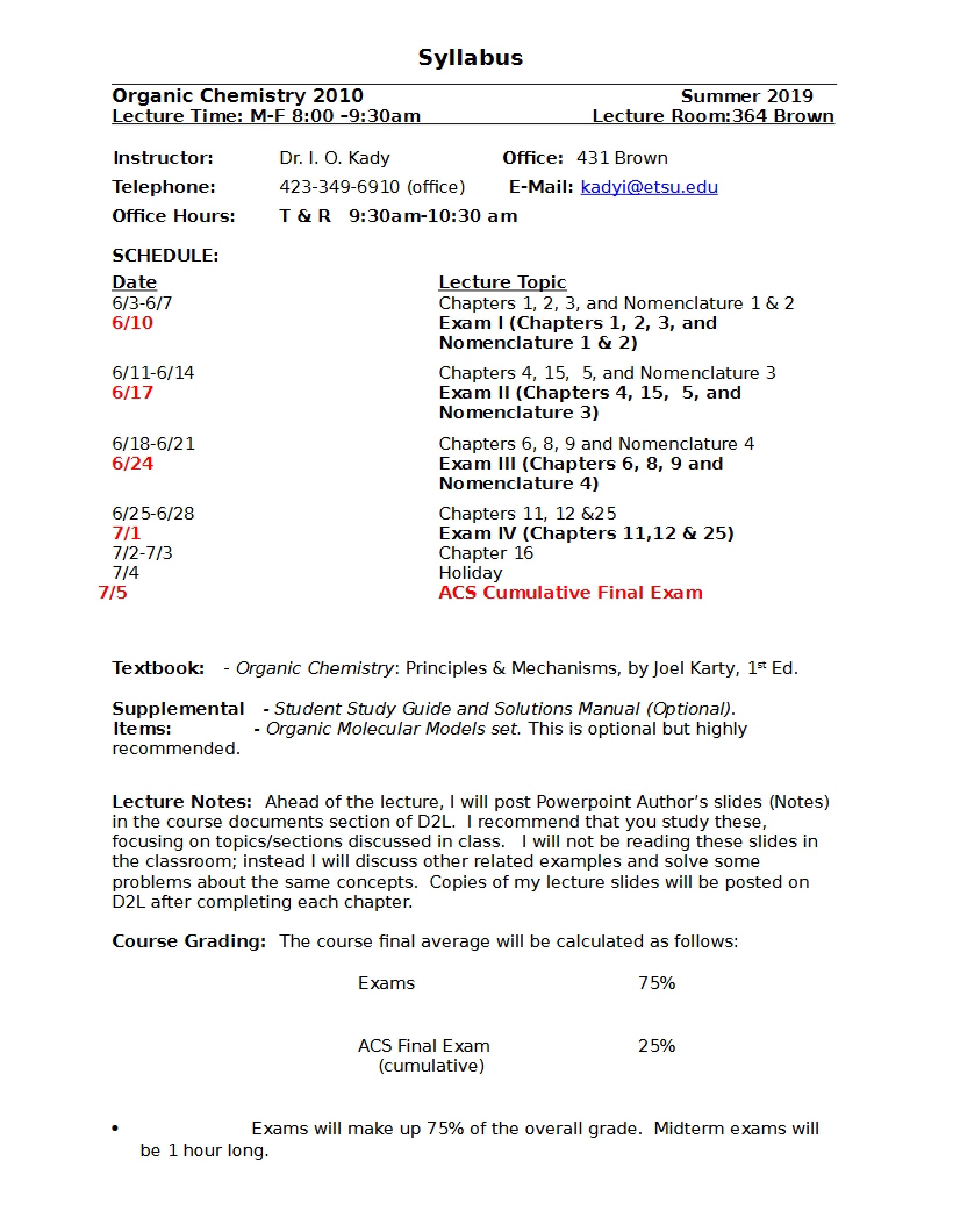 Organic Chemistry Course Materials