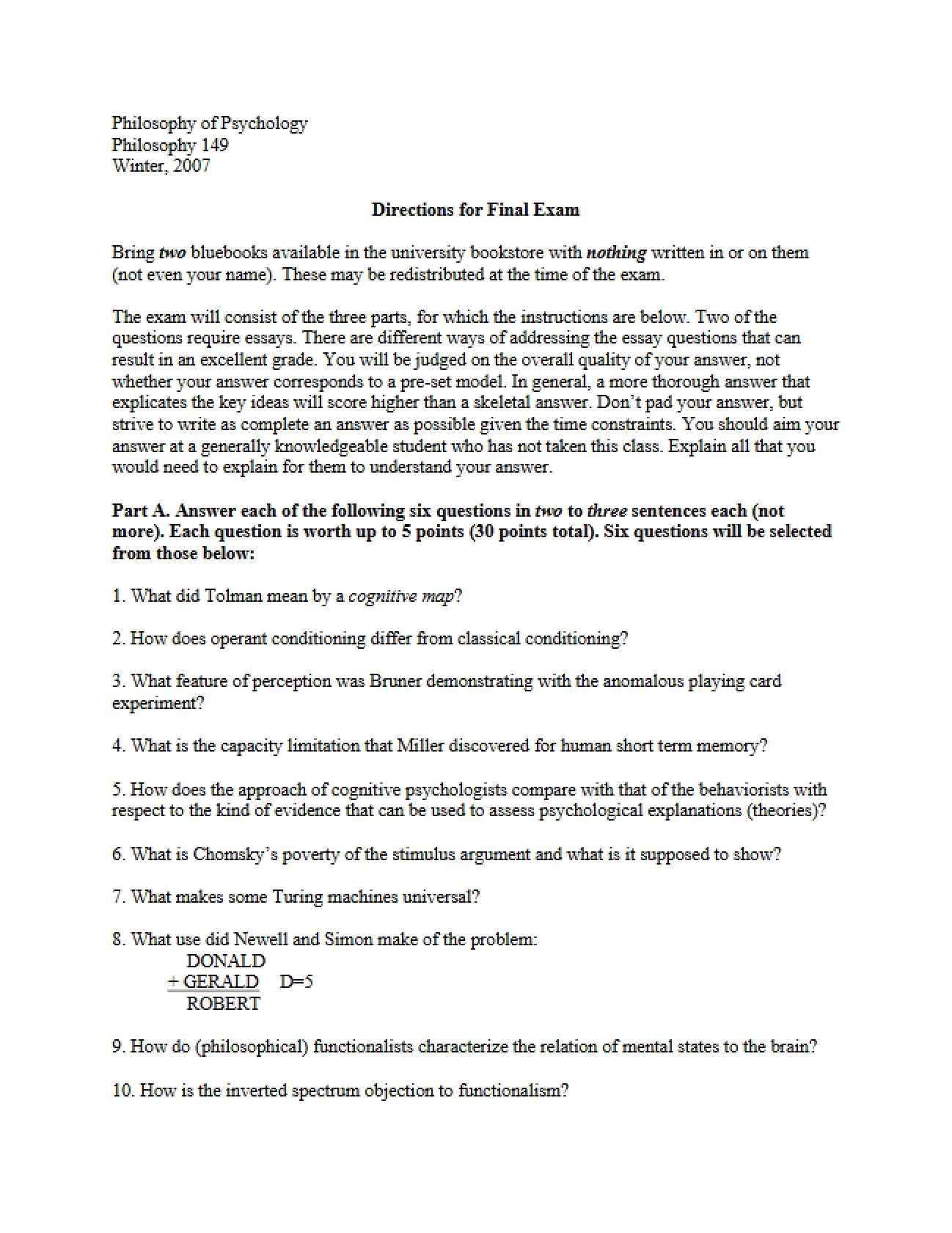 Psychology Philosophy Final Assessment