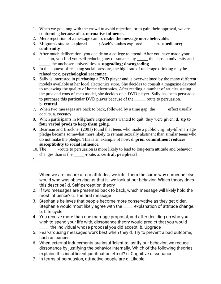 Social Influence, Persuasion, and Group Behavior - Psychology Study Guide