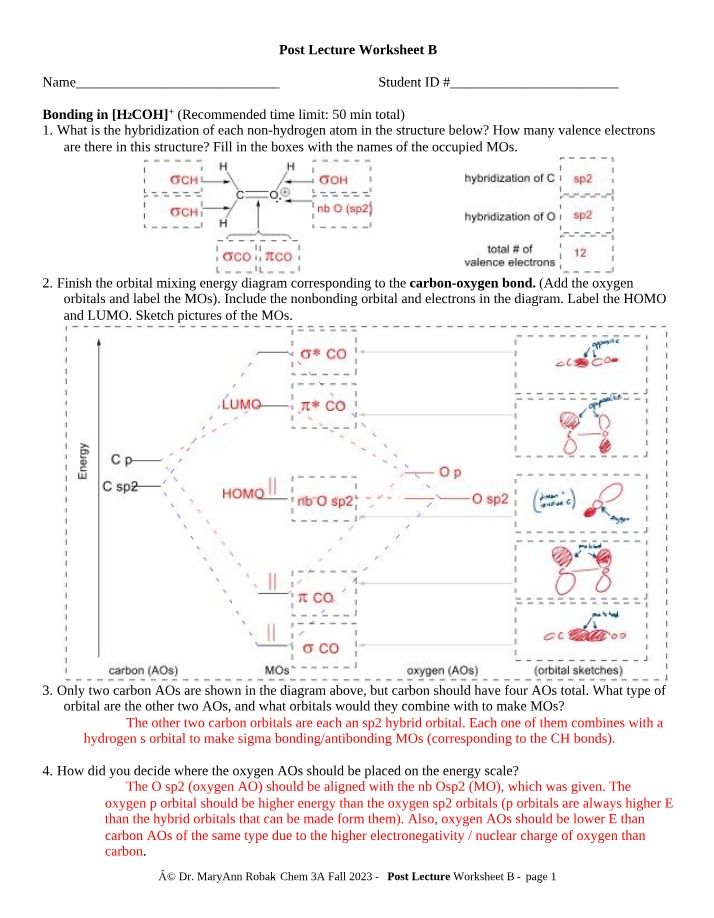 Bonding in [H2COH]+ - Hybridization and MOs