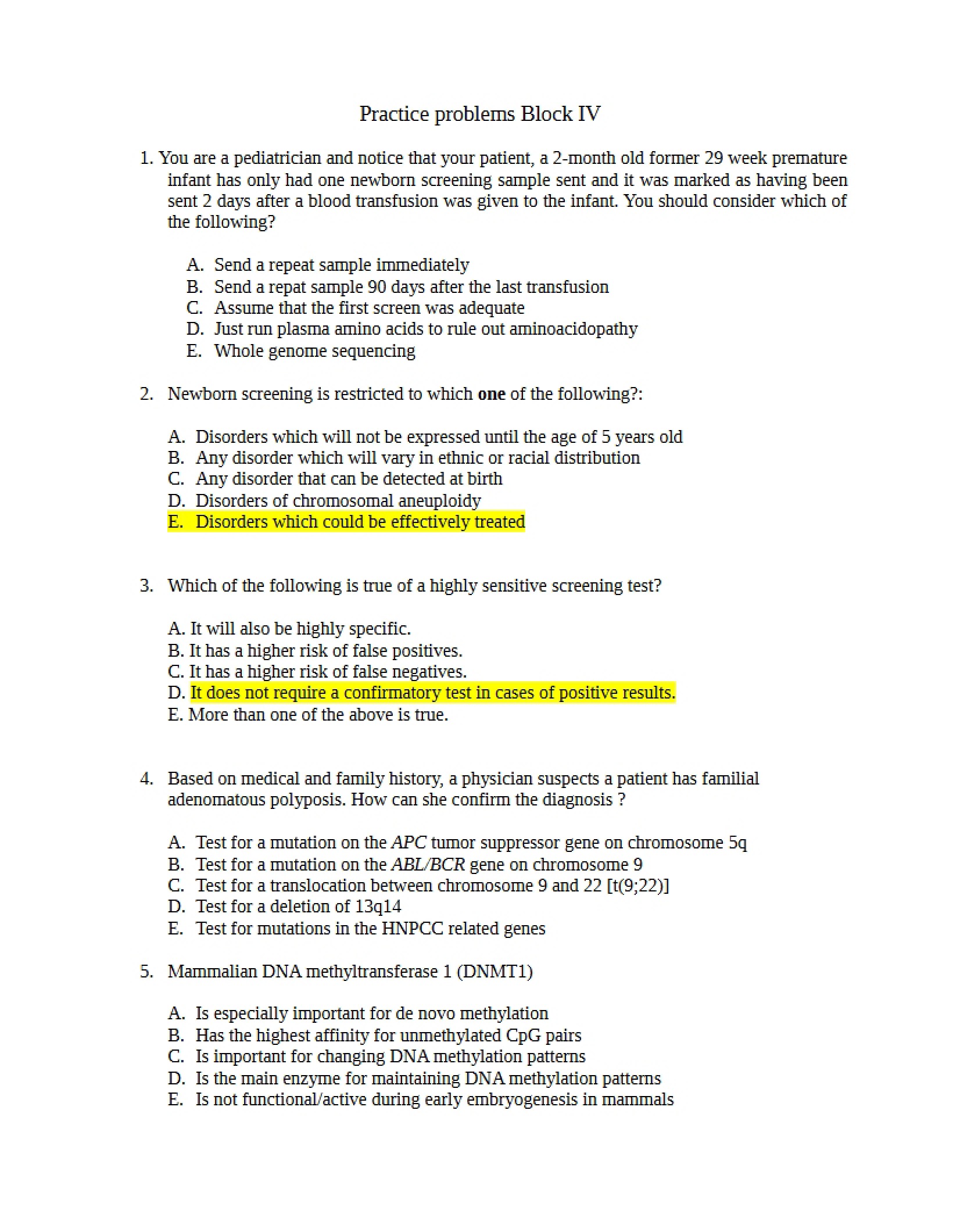 Practice Problems for Block IV