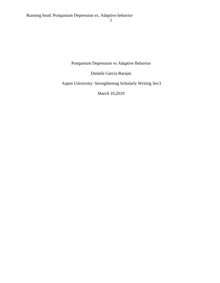 Adaptive Behavior vs Postpartum Depression