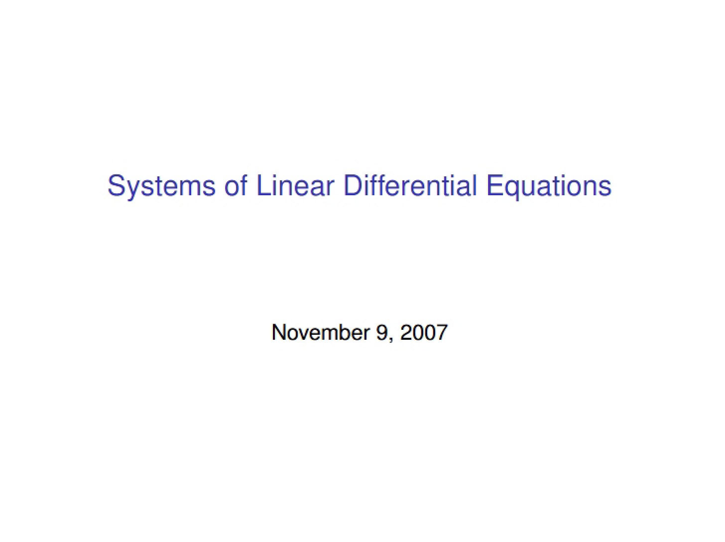 Differential Equations Linear Systems