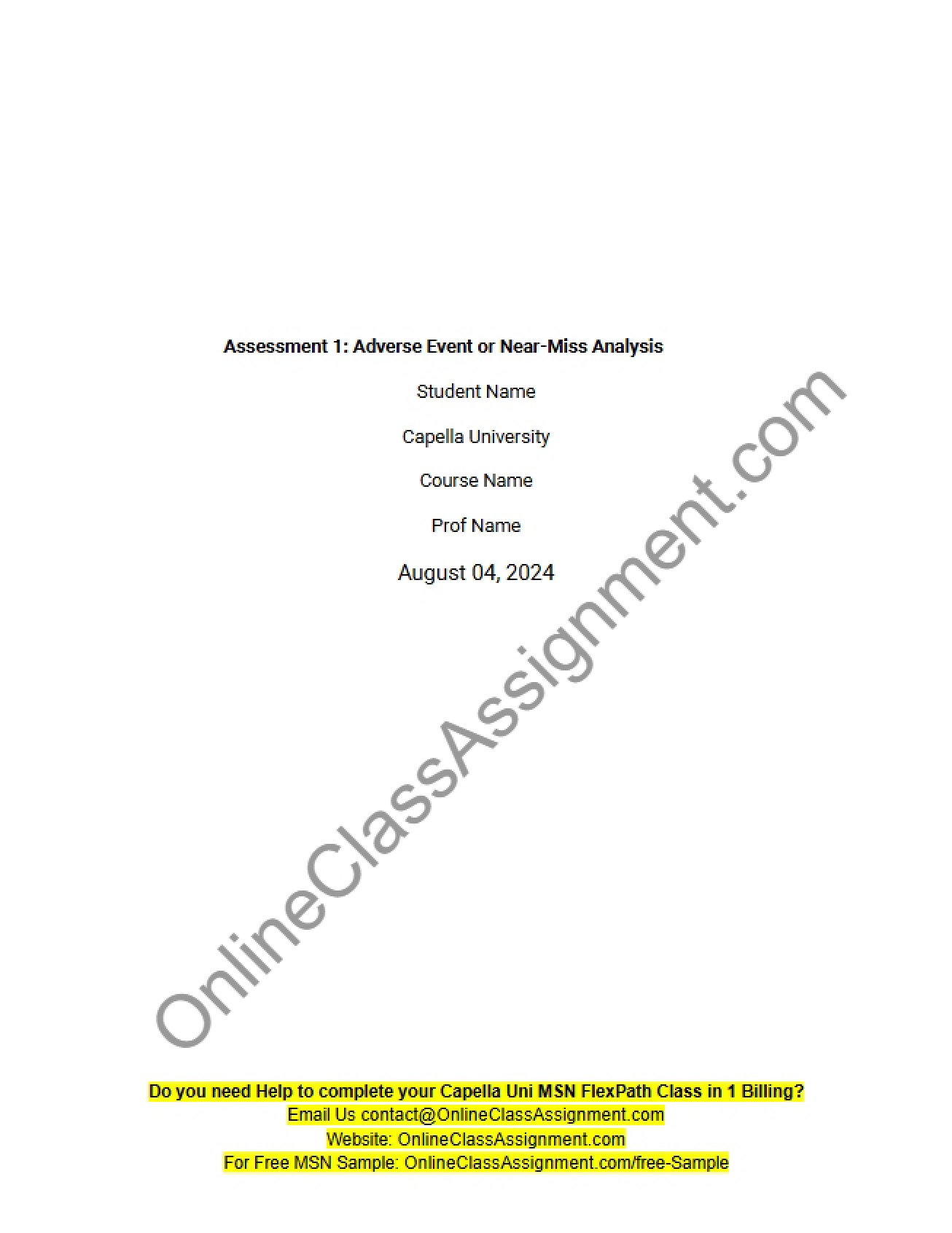 Assessment 1 Analyzing Adverse Events and Near-Misses