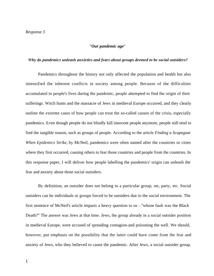 Social Impact of Pandemics - Unleashing Fear and Anxiety