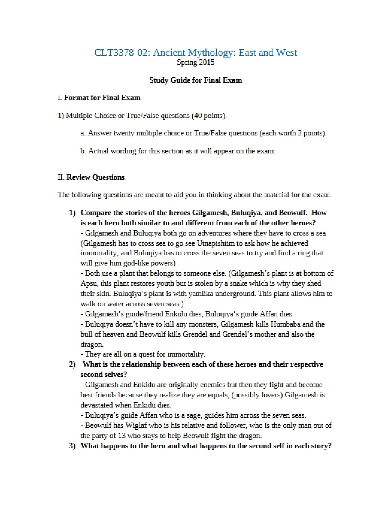 Study Sheet for the Final Exam (Part 6)