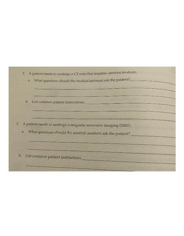 CT and MRI Scans - Medical Assistant Questions and Instructions
