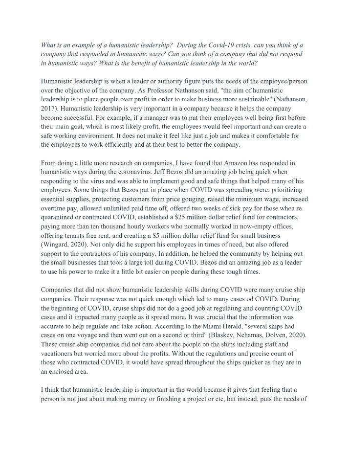 The Importance of Humanistic Leadership During Covid-19