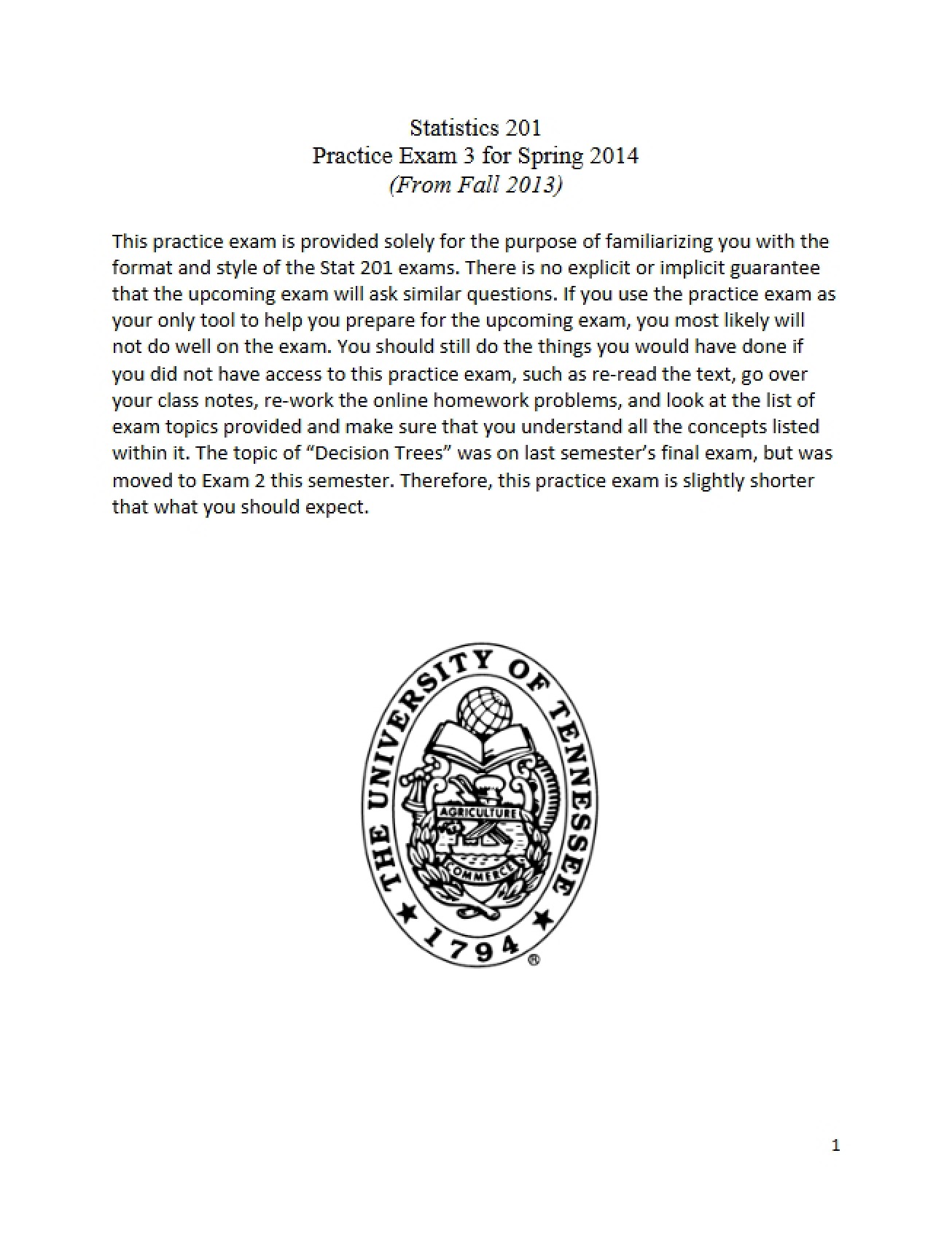 Practice Exam Three (Fall 2013)