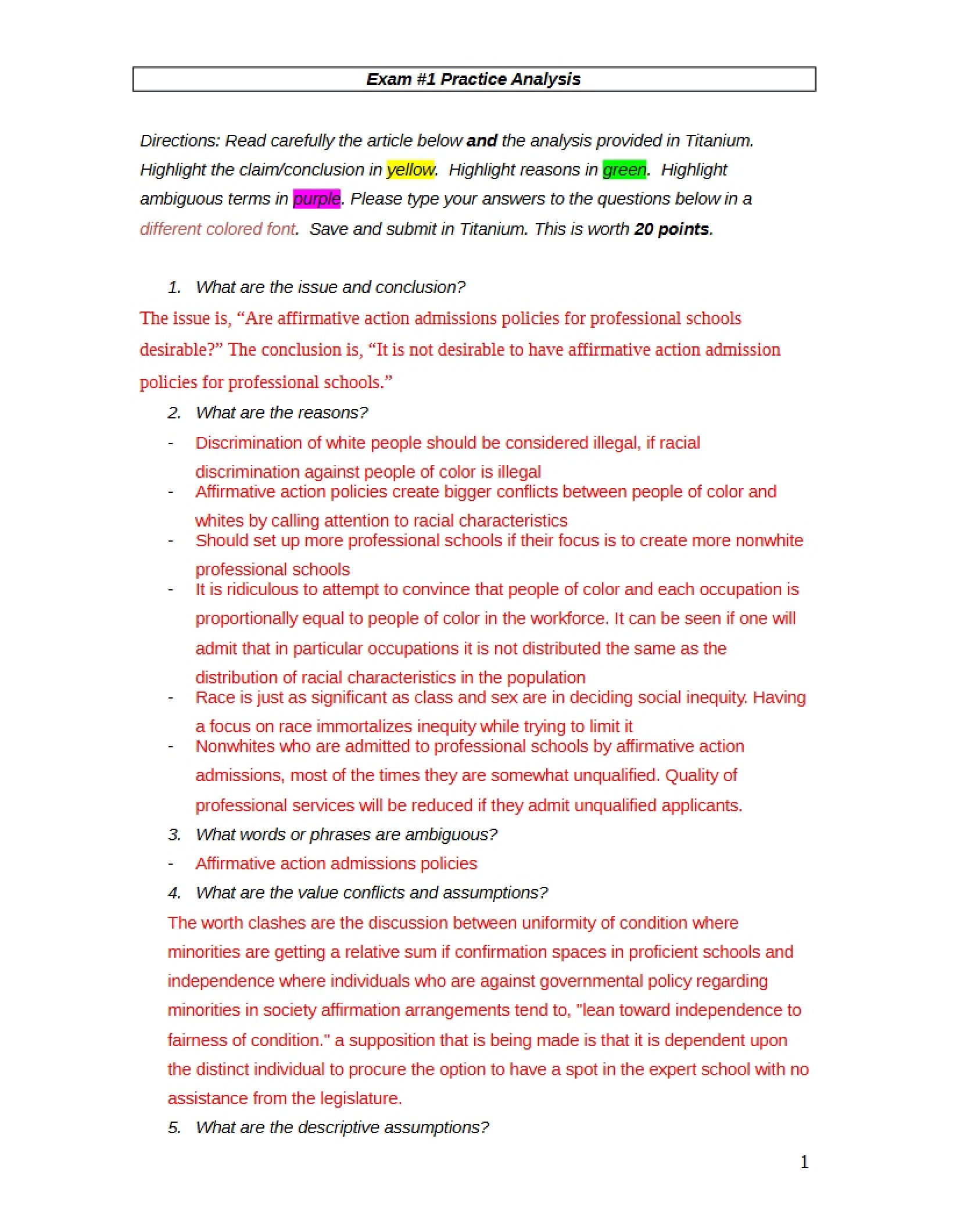 Affirmative Action Practice Exam 1