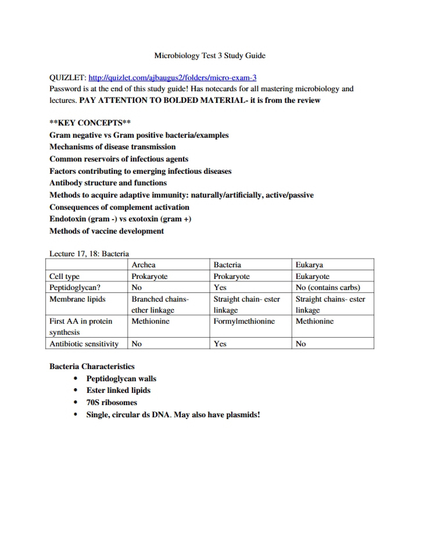 Study Guide for Micro Test 3