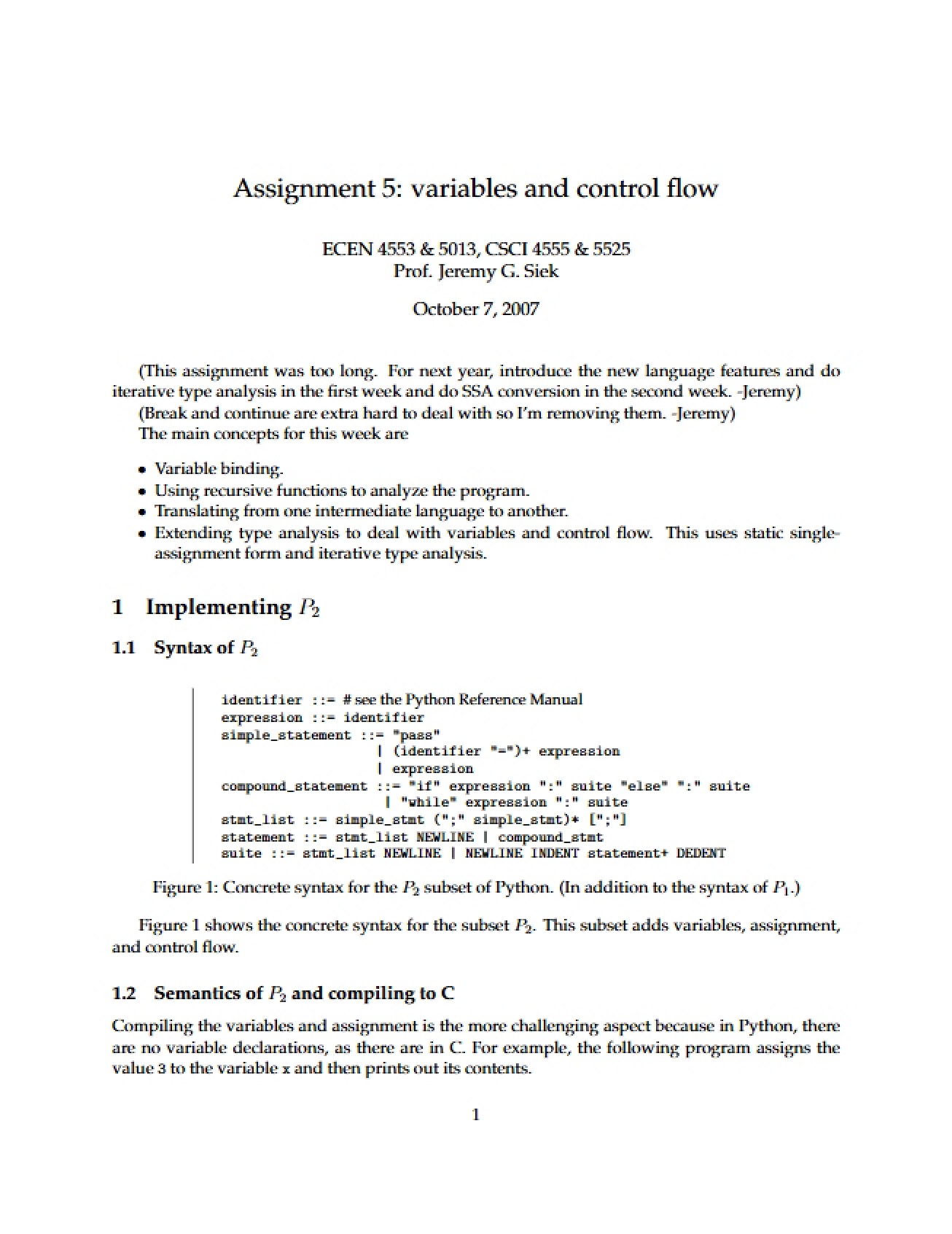 Assignment Five Control Flow and Variables