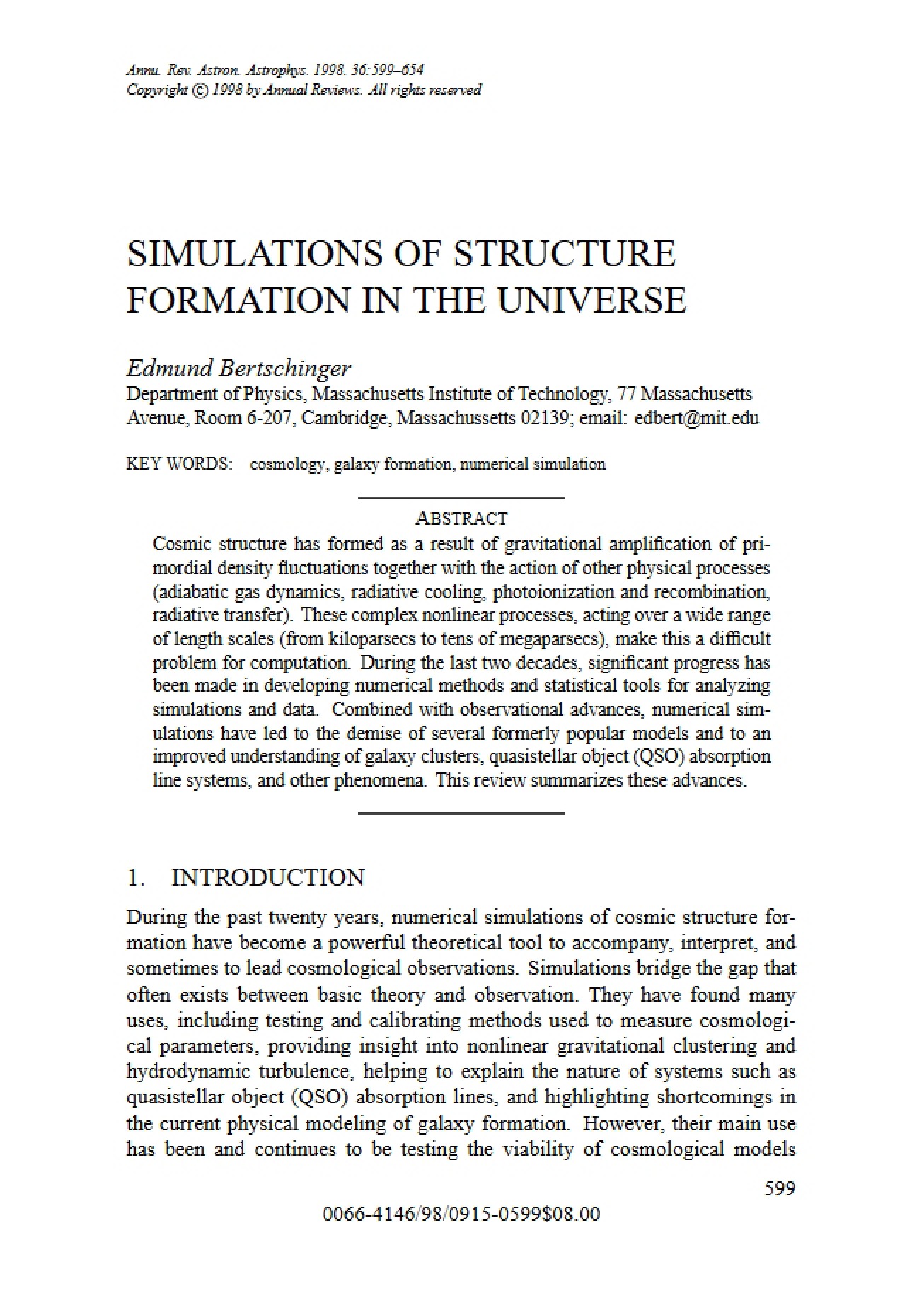 Simulations of Structure Formation in the Universe - ASTR 278