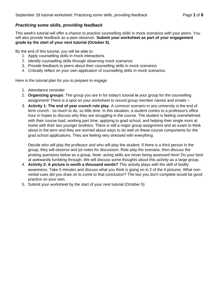 KINE 4620 - September 28 Tutorial - Practicing Skills and Providing Feedback