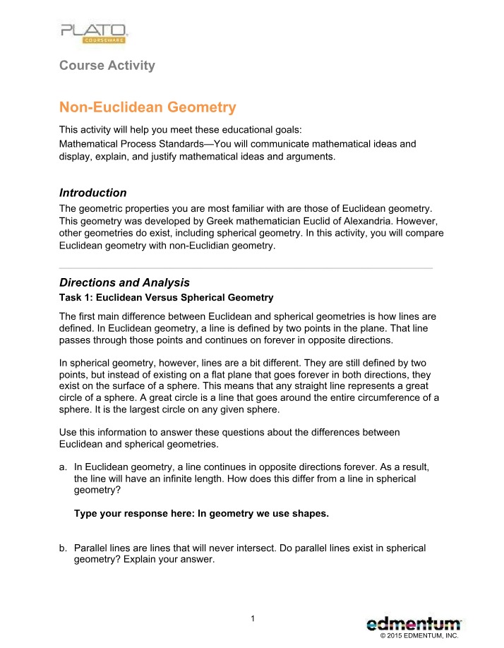 Non-Euclidean Geometry Activity
