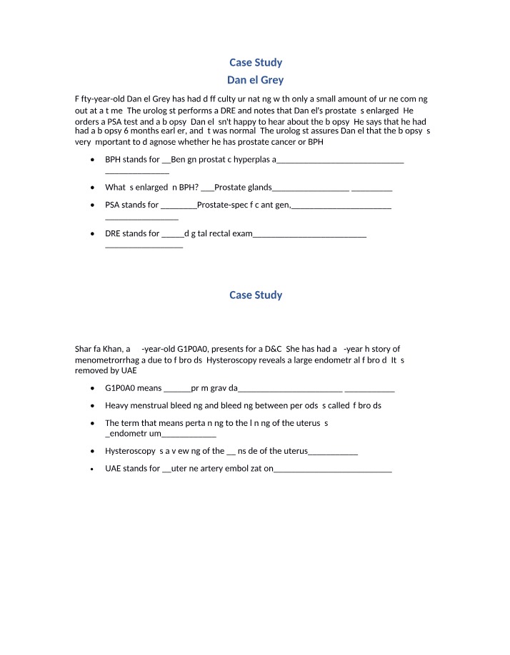 BPH Enlarged Prostate and PSA Test Case Study