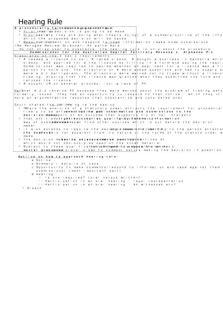 Law 260 Hearing Rule Notes